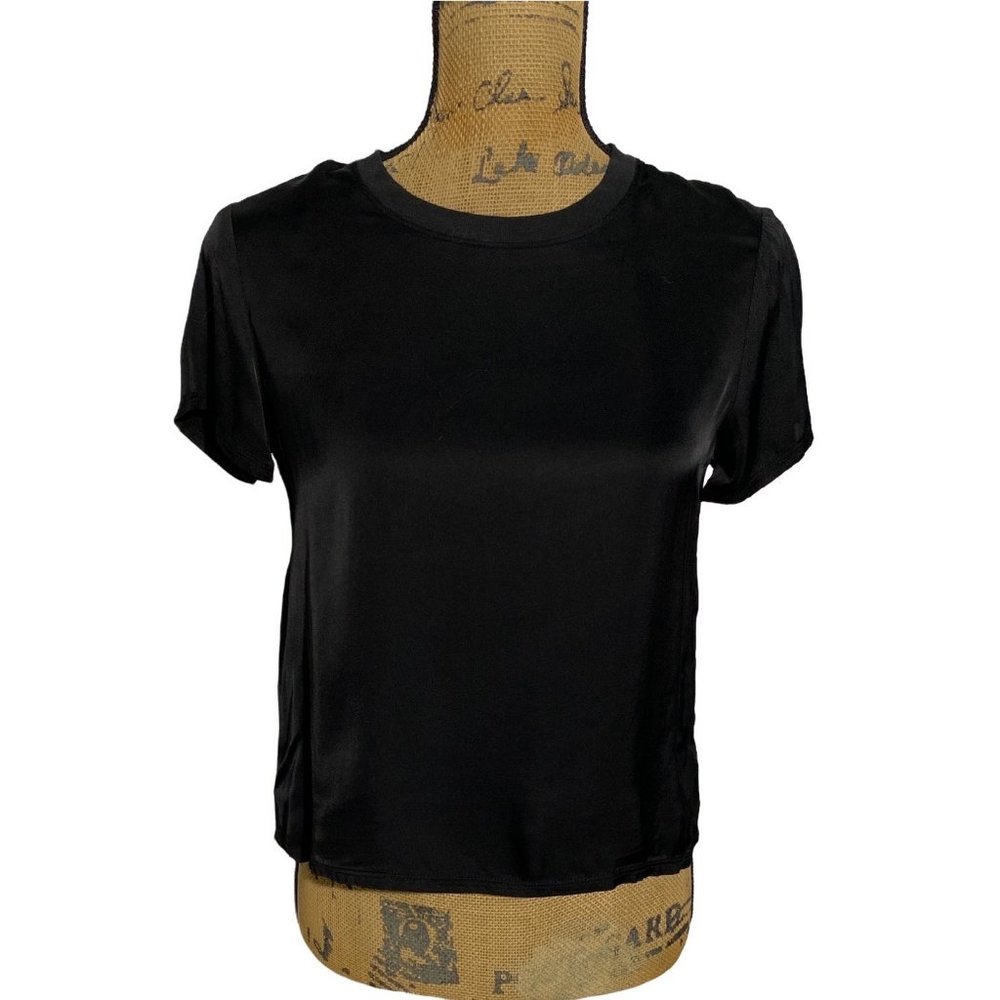 Nation XS Top Solid Black Semi Sheer 100% Viscose Short‎ Sl Casual Cute Cozy